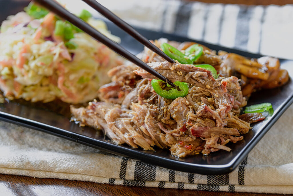 Asian-style Pulled Pork with Montana Rooster Vinegar Sauce