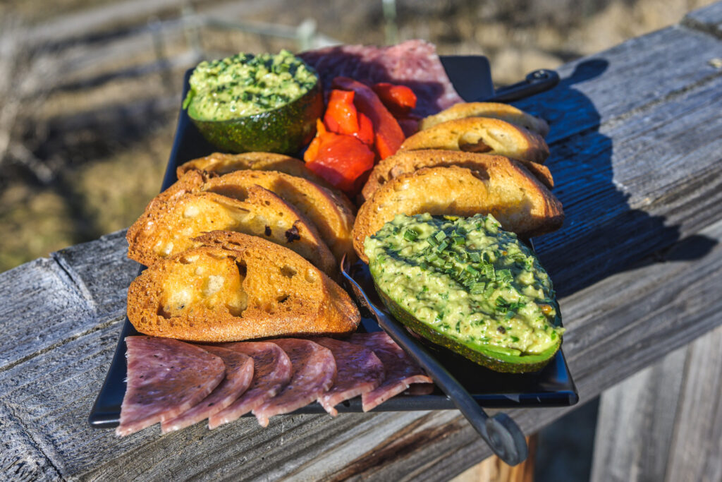 Garlic Crostini and Avocado Pesto