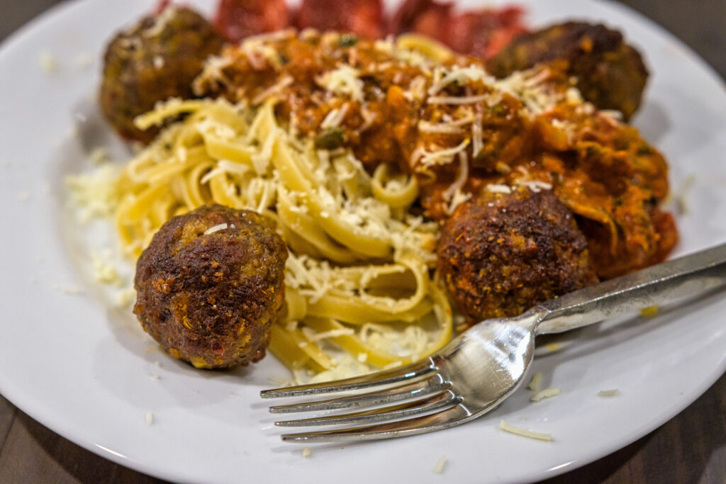 Sausage Meatballs and Capers-Cream Sauce Fettuccine