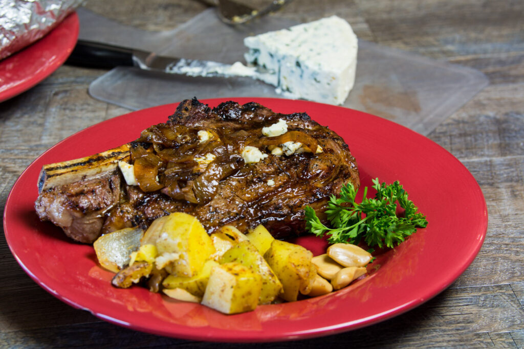 Sous Vide Ribeye with Blue Cheese and Reduced Porter Sauce