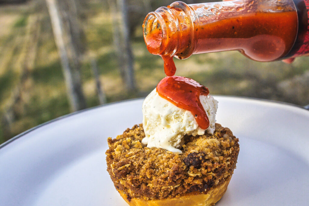 For the Adventurous Try adding some ice cream and hot sauce to this tart…in this case, the XXX Carolina Reaper Hot Sauce from Arthur Wayne.